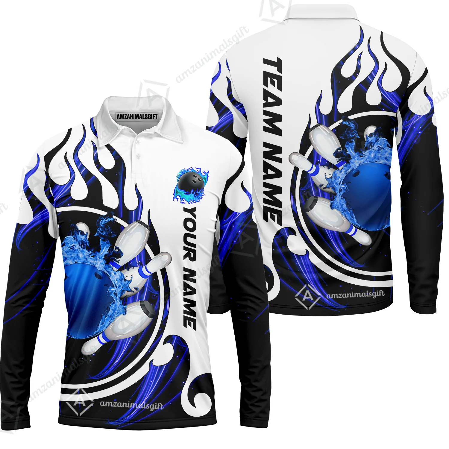 Customized Bowling Jersey Shirt, Fire Blaster Bowling And Pins Multicolor Option Customized Name, Team Name Jerseys Polo Shirts For Bowling Team - Image 26