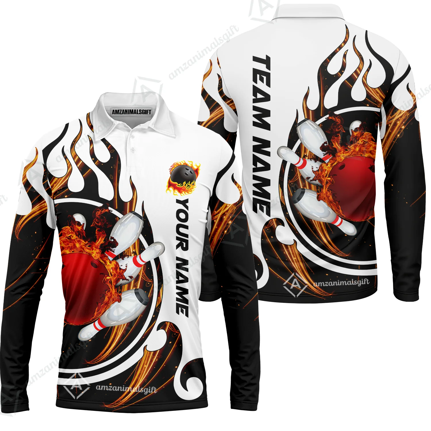 Customized Bowling Jersey Shirt, Fire Blaster Bowling And Pins Multicolor Option Customized Name, Team Name Jerseys Polo Shirts For Bowling Team - Image 27