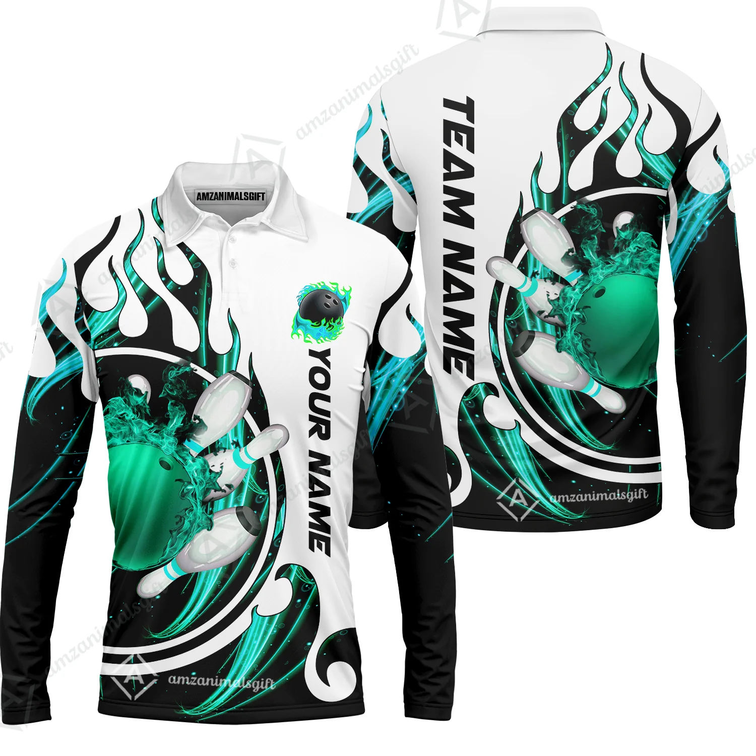 Customized Bowling Jersey Shirt, Fire Blaster Bowling And Pins Multicolor Option Customized Name, Team Name Jerseys Polo Shirts For Bowling Team - Image 28
