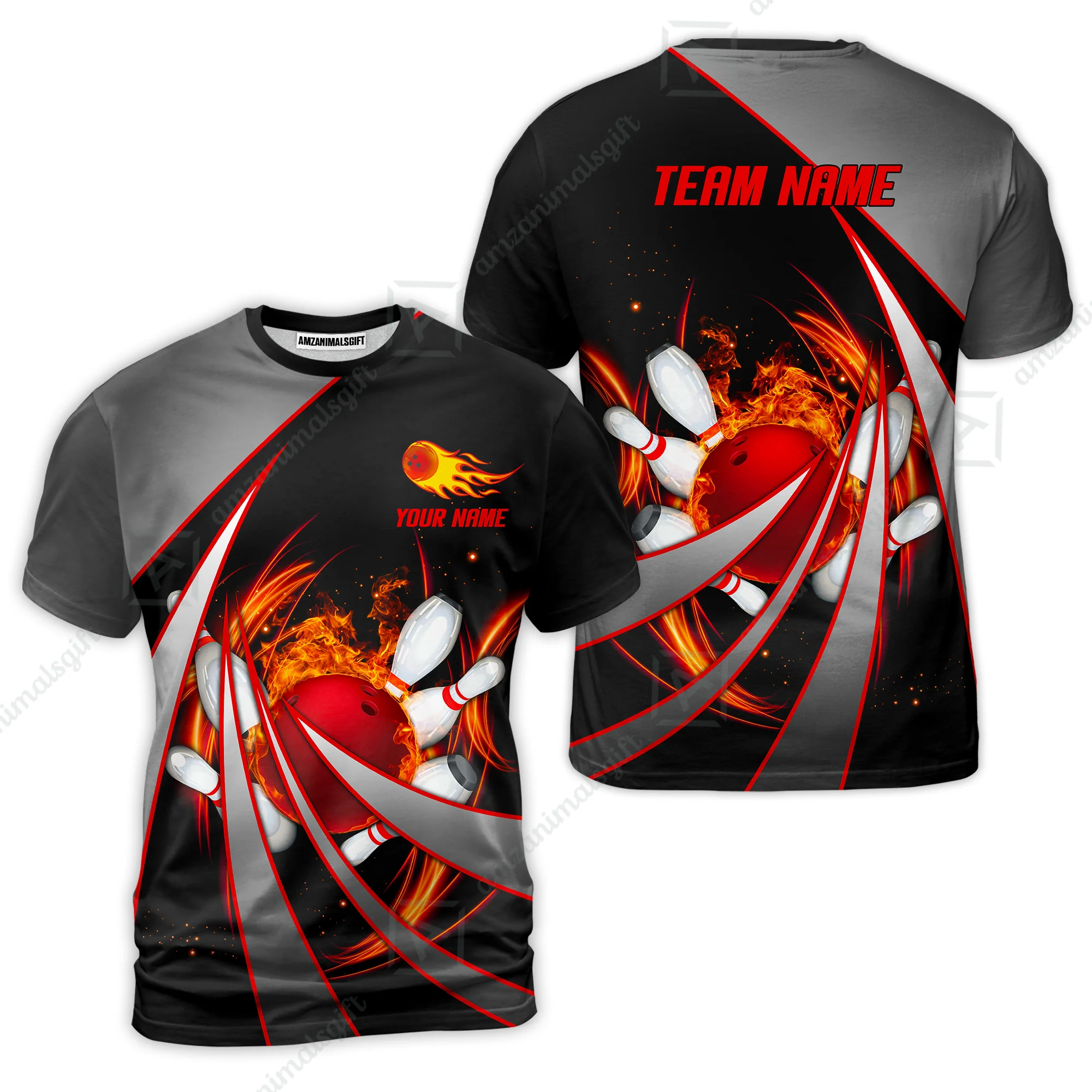 Customized Bowling Unisex Polo, Flame Bowling And Pins Tornado Pattern Multicolor Option Customized Name Zipper Polo Jerseys Shirts - Image 23