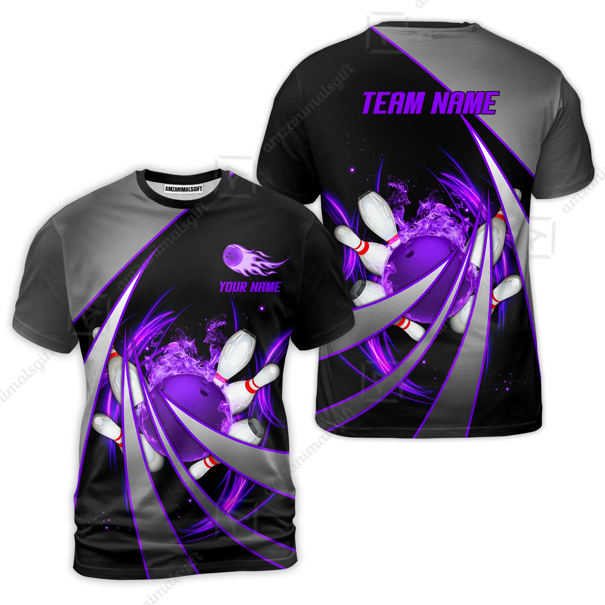 Customized Bowling Unisex Polo, Flame Bowling And Pins Tornado Pattern Multicolor Option Customized Name Zipper Polo Jerseys Shirts - Image 25