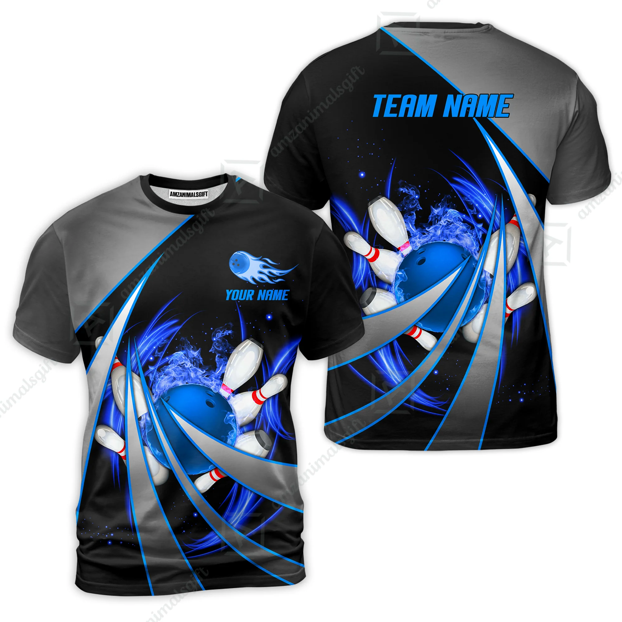 Customized Bowling Unisex Polo, Flame Bowling And Pins Tornado Pattern Multicolor Option Customized Name Zipper Polo Jerseys Shirts - Image 26