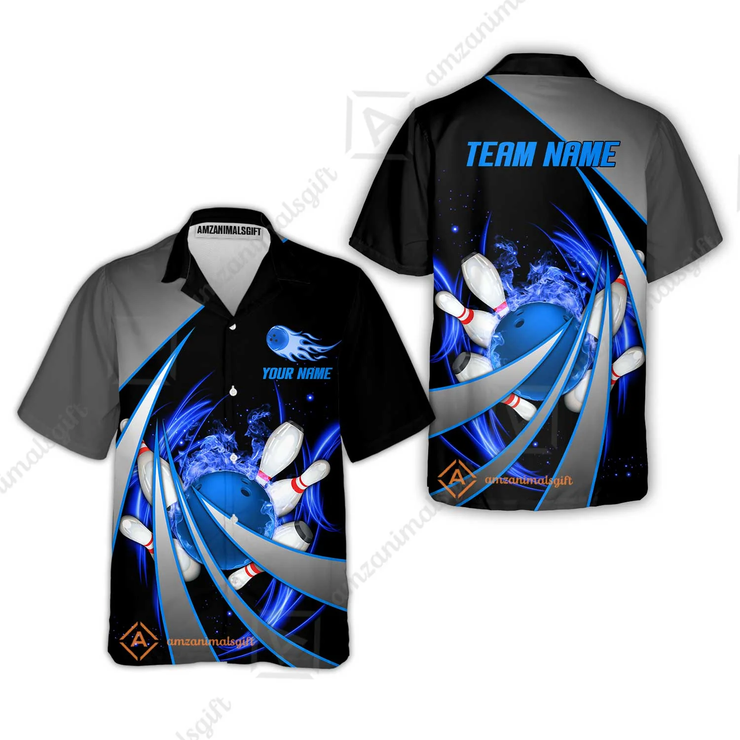 Customized Bowling Unisex Polo, Flame Bowling And Pins Tornado Pattern Multicolor Option Customized Name Zipper Polo Jerseys Shirts - Image 30