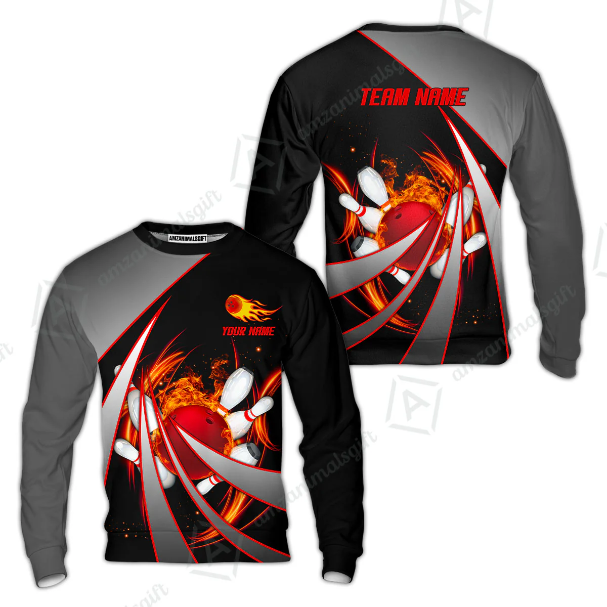 Customized Bowling Unisex Polo, Flame Bowling And Pins Tornado Pattern Multicolor Option Customized Name Zipper Polo Jerseys Shirts - Image 39