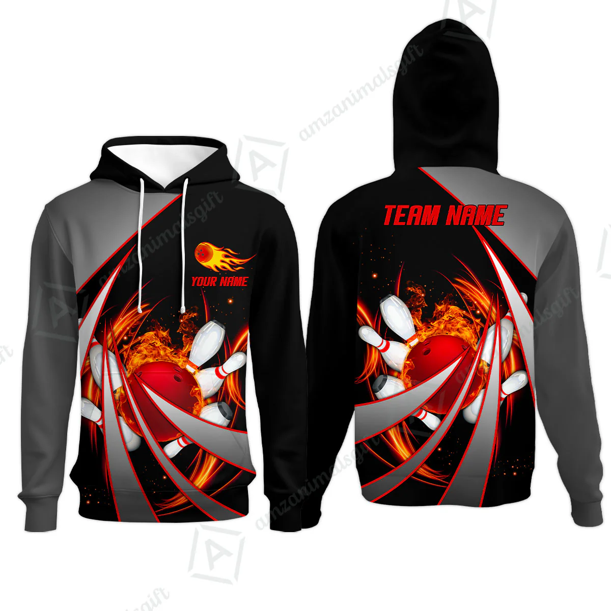 Customized Bowling Unisex Polo, Flame Bowling And Pins Tornado Pattern Multicolor Option Customized Name Zipper Polo Jerseys Shirts - Image 43