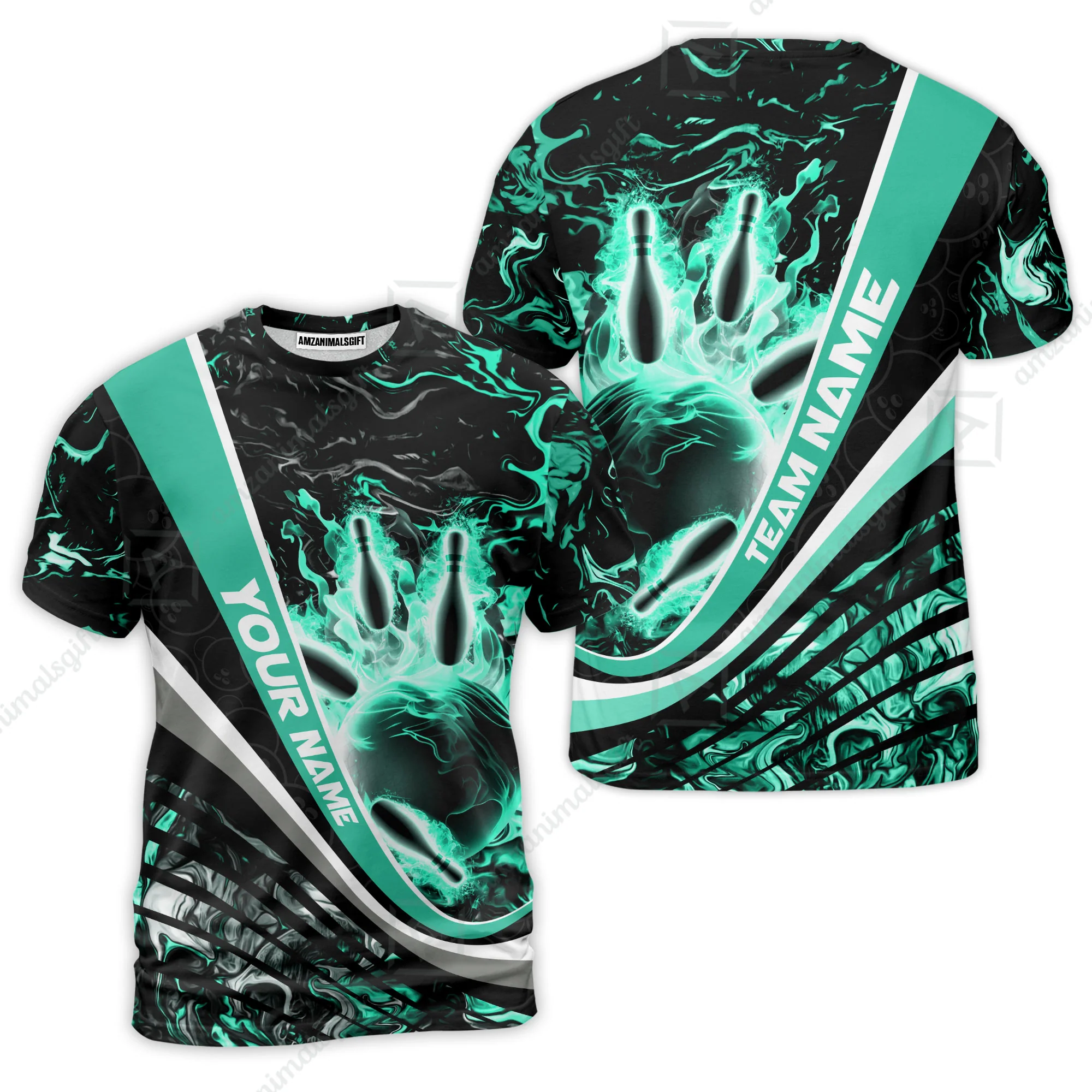 Customized Bowling Polo, Flaming Magma Bowling And Pins Multicolor Option Customized Name Team Name For Bowling Team Shirts - Image 14