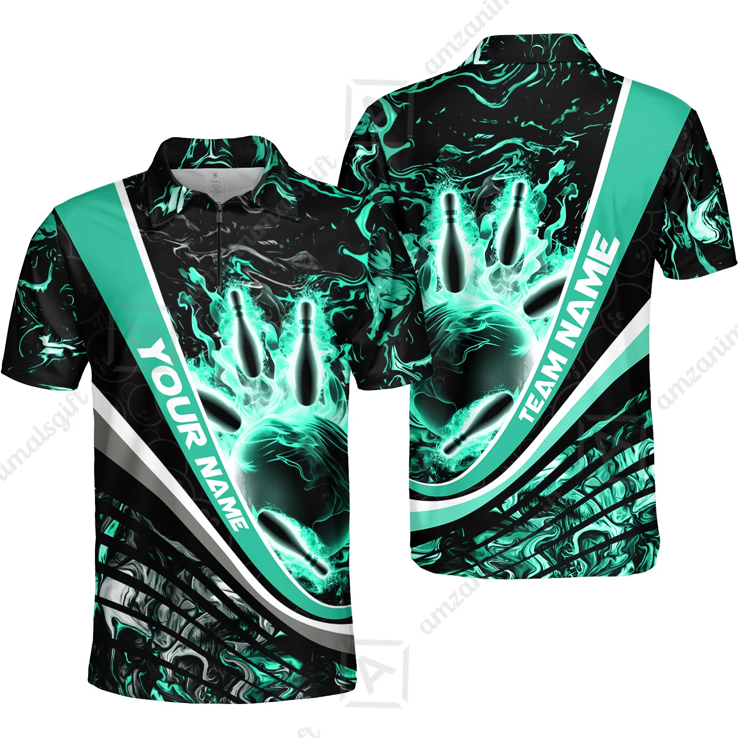 Customized Bowling Polo, Flaming Magma Bowling And Pins Multicolor Option Customized Name Team Name For Bowling Team Shirts - Image 16