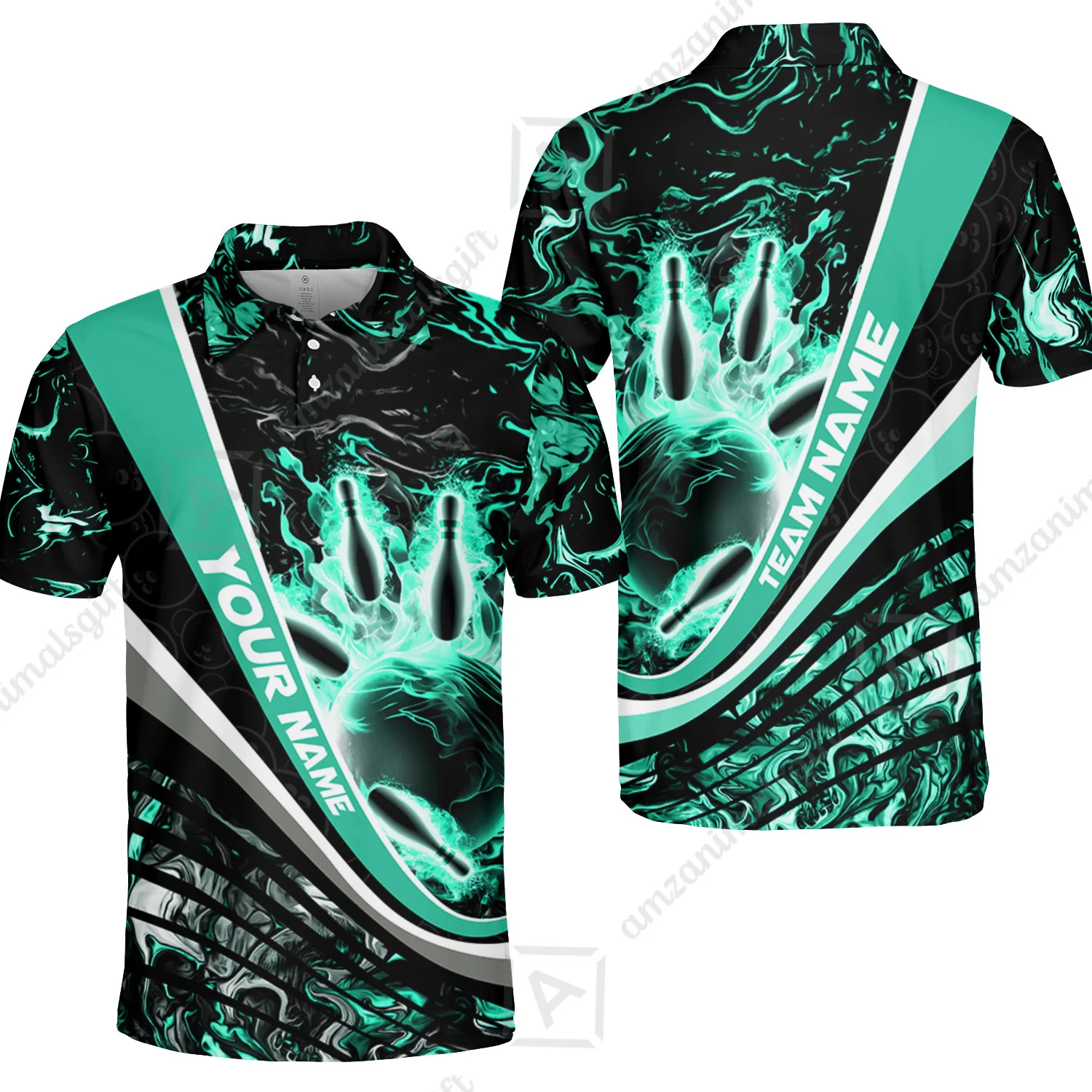Customized Bowling Polo, Flaming Magma Bowling And Pins Multicolor Option Customized Name Team Name For Bowling Team Shirts - Image 17