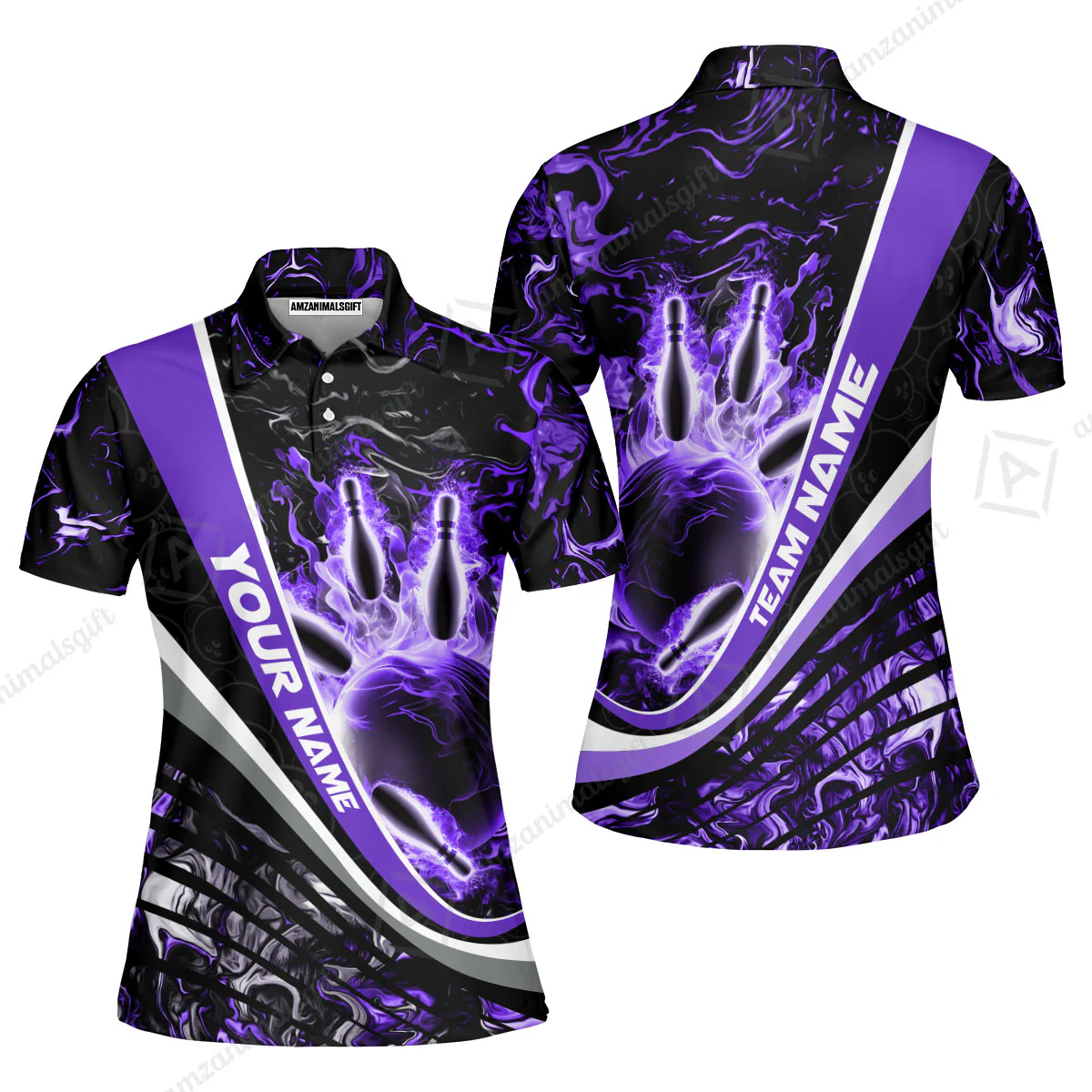 Customized Bowling Polo, Flaming Magma Bowling And Pins Multicolor Option Customized Name Team Name For Bowling Team Shirts - Image 19