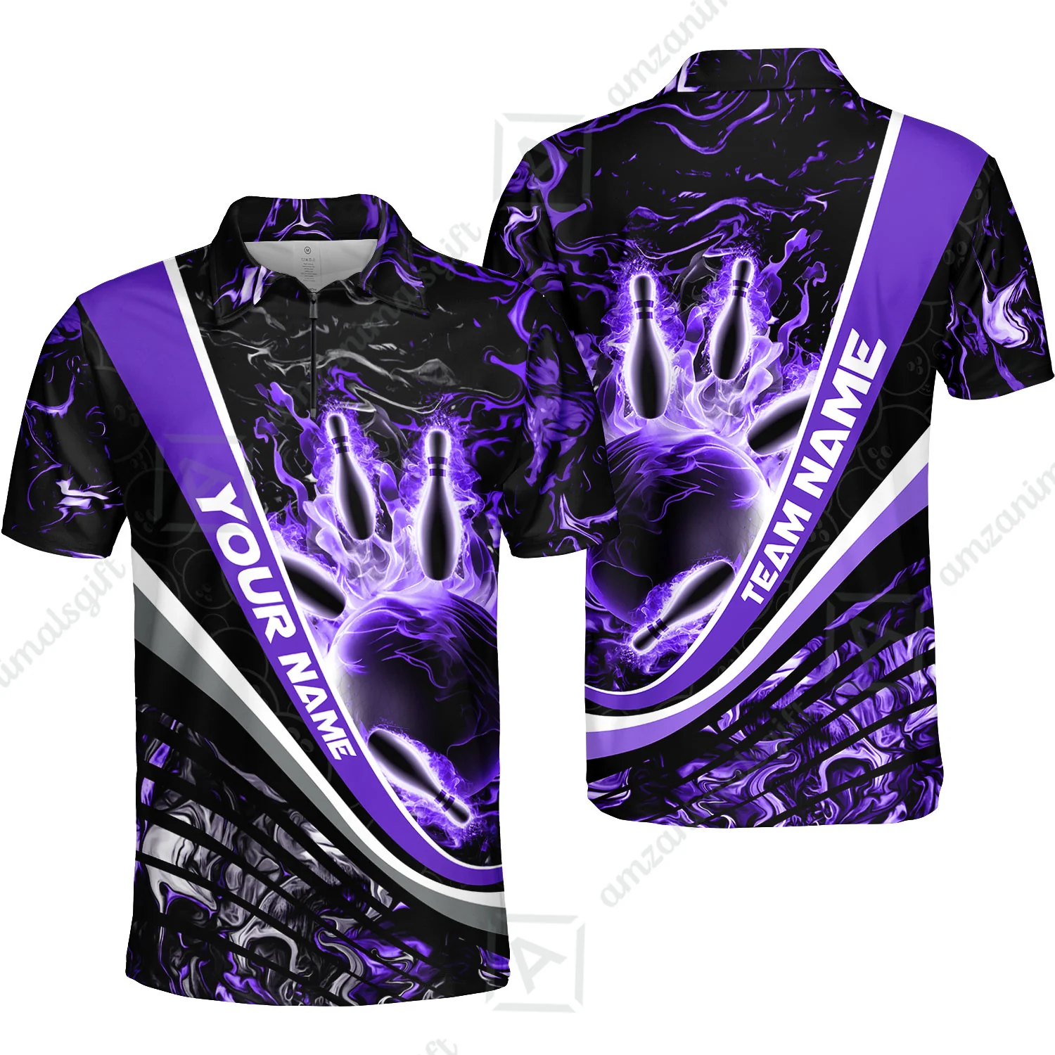 Customized Bowling Polo, Flaming Magma Bowling And Pins Multicolor Option Customized Name Team Name For Bowling Team Shirts - Image 20