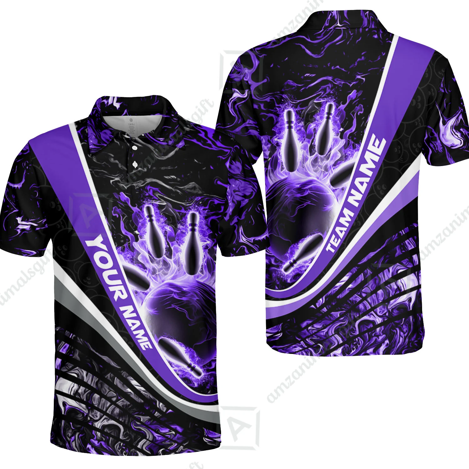 Customized Bowling Polo, Flaming Magma Bowling And Pins Multicolor Option Customized Name Team Name For Bowling Team Shirts - Image 21