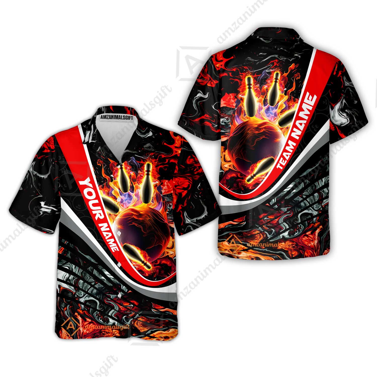 Customized Bowling Polo, Flaming Magma Bowling And Pins Multicolor Option Customized Name Team Name For Bowling Team Shirts - Image 24