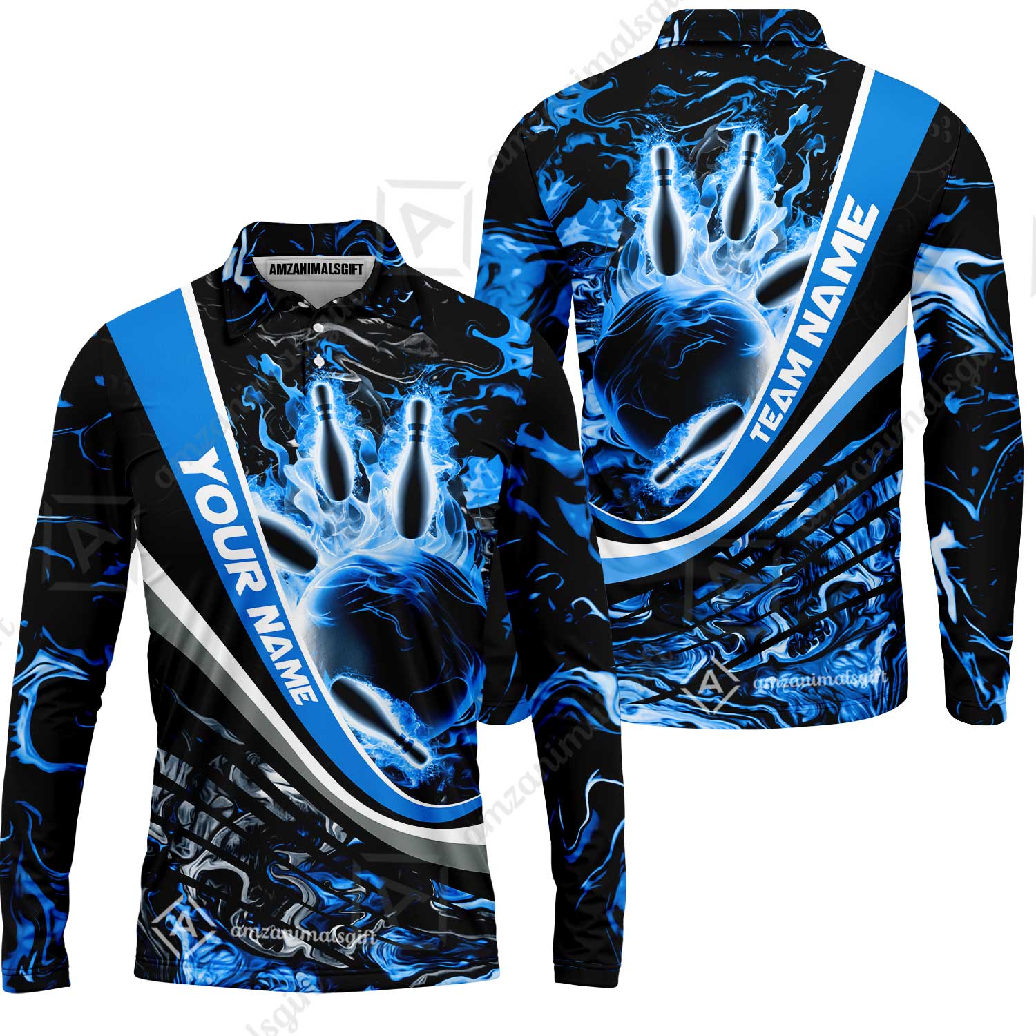 Customized Bowling Polo, Flaming Magma Bowling And Pins Multicolor Option Customized Name Team Name For Bowling Team Shirts - Image 30