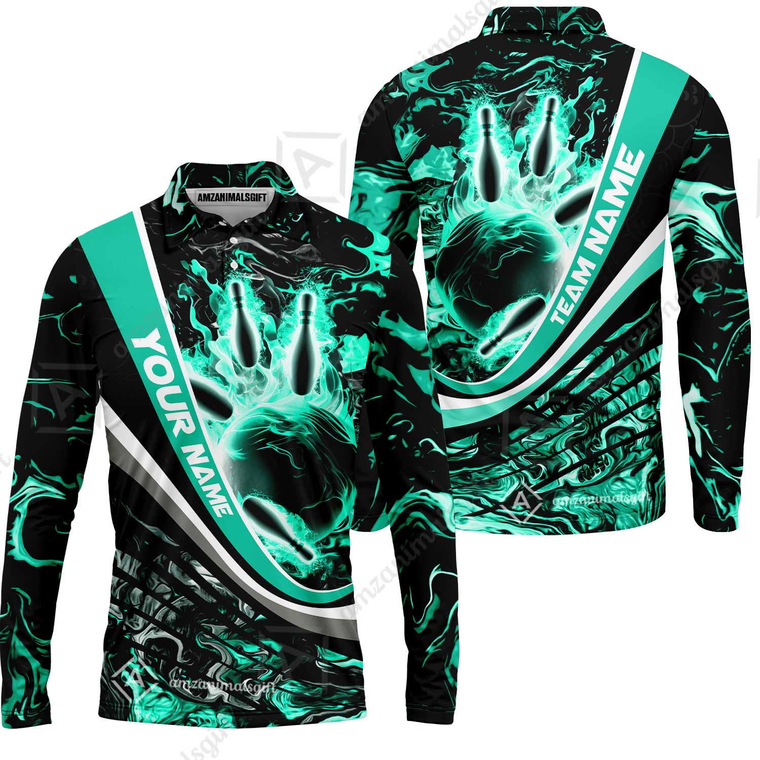 Customized Bowling Polo, Flaming Magma Bowling And Pins Multicolor Option Customized Name Team Name For Bowling Team Shirts - Image 31