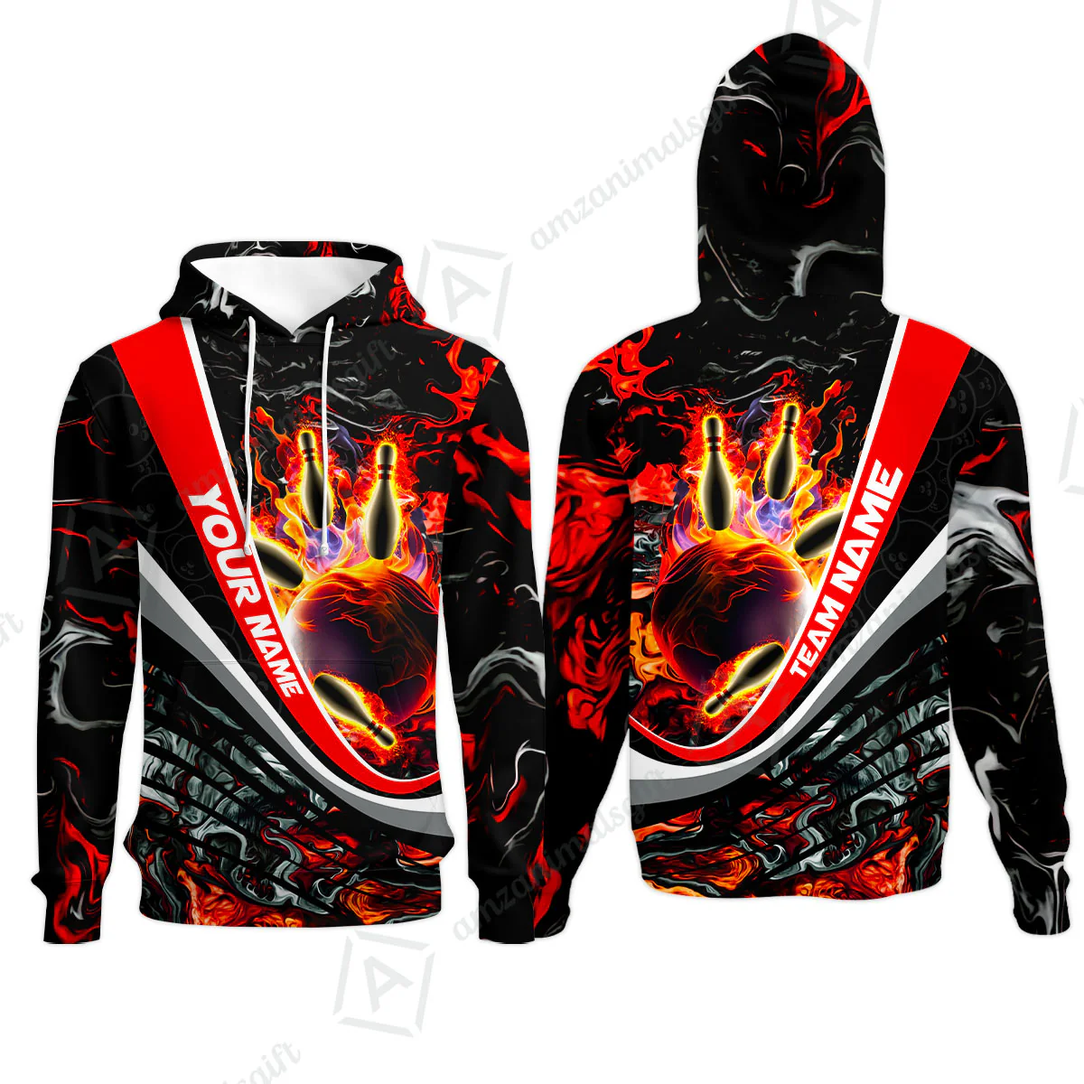 Customized Bowling Polo, Flaming Magma Bowling And Pins Multicolor Option Customized Name Team Name For Bowling Team Shirts - Image 37