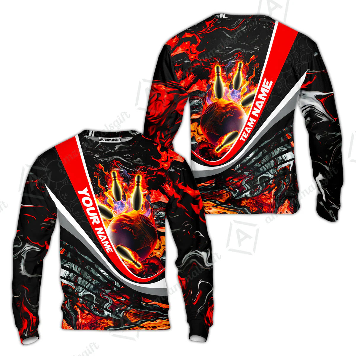 Customized Bowling Polo, Flaming Magma Bowling And Pins Multicolor Option Customized Name Team Name For Bowling Team Shirts - Image 41