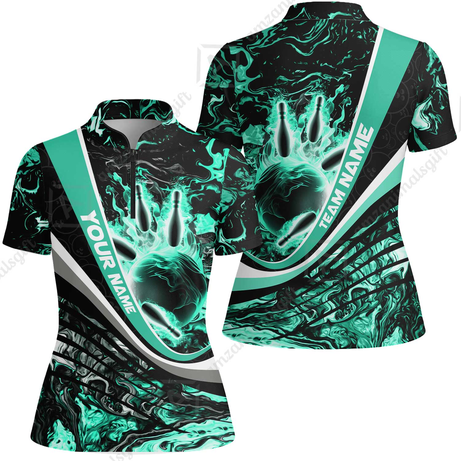 Customized Bowling Polo, Flaming Magma Bowling And Pins Multicolor Option Customized Name Team Name For Bowling Team Shirts - Image 47