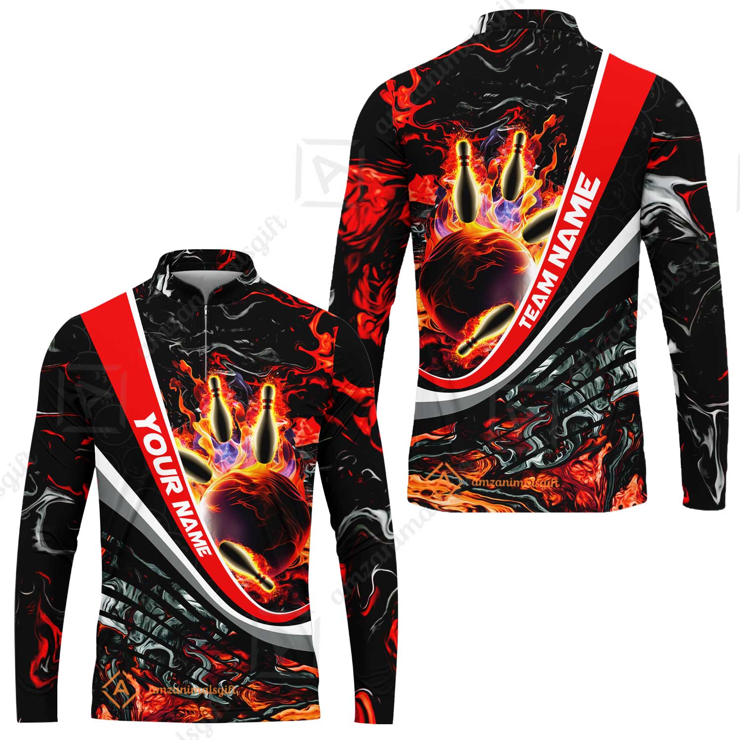 Customized Bowling Polo, Flaming Magma Bowling And Pins Multicolor Option Customized Name Team Name For Bowling Team Shirts - Image 53