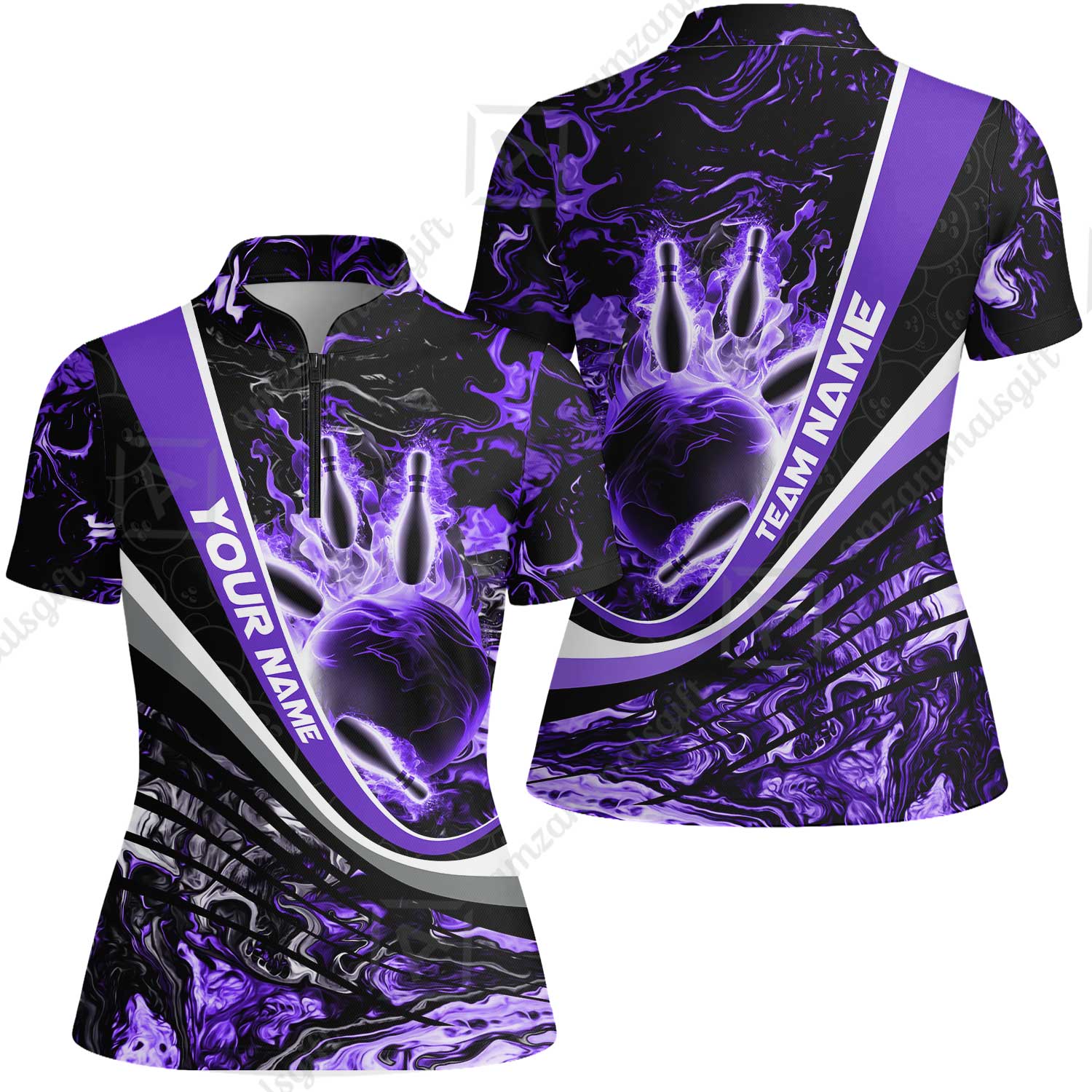 Customized Bowling Polo, Flaming Magma Bowling And Pins Multicolor Option Customized Name Team Name For Bowling Team Shirts - Image 71