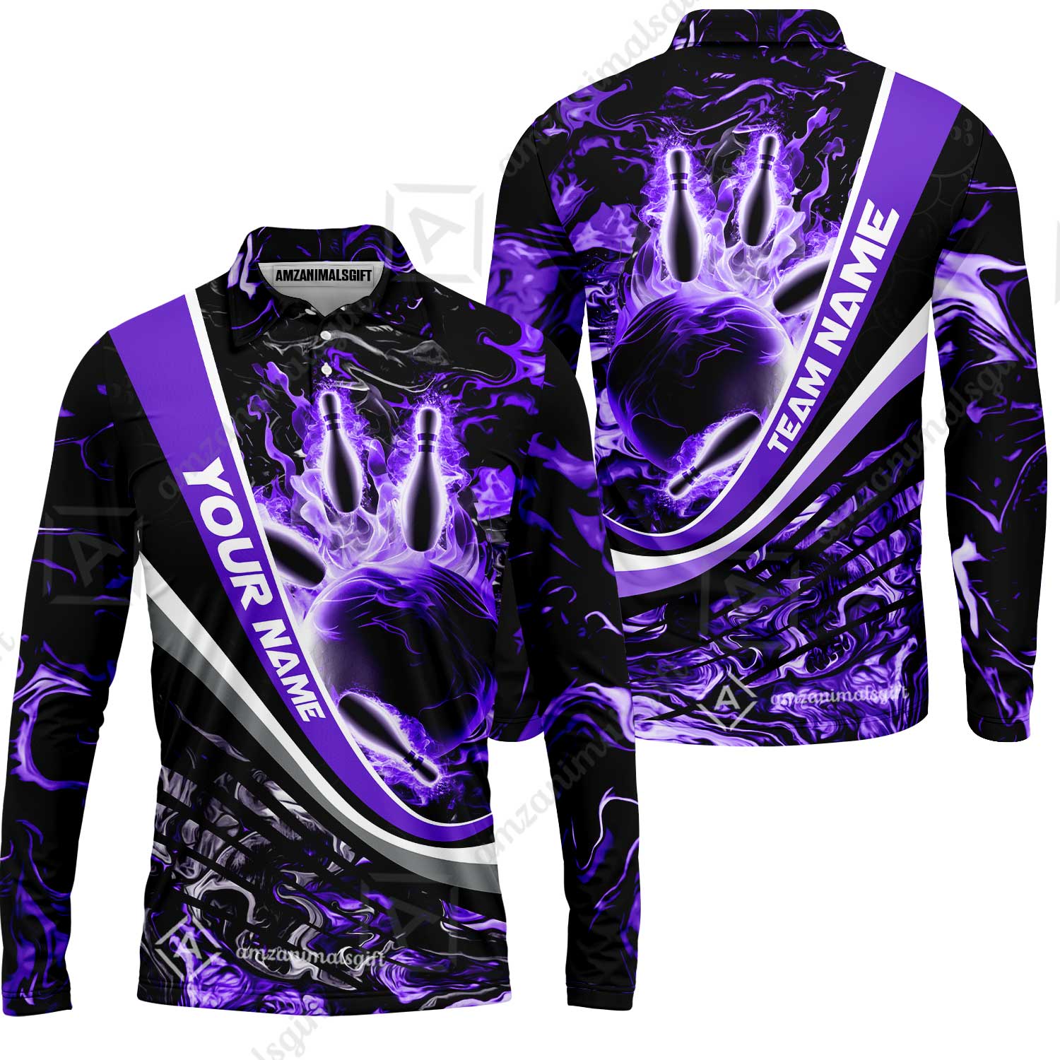 Customized Bowling Polo, Flaming Magma Bowling And Pins Multicolor Option Customized Name Team Name For Bowling Team Shirts - Image 73