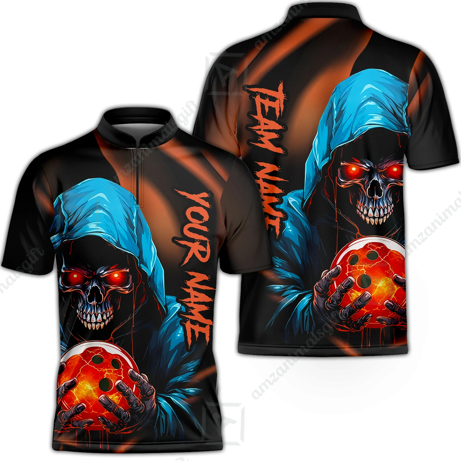 Customized Bowling Polo, Grim Reaper Skull Bowling Jerseys Bowler Outfit Custom Name And Team Name Shirt - Image 2