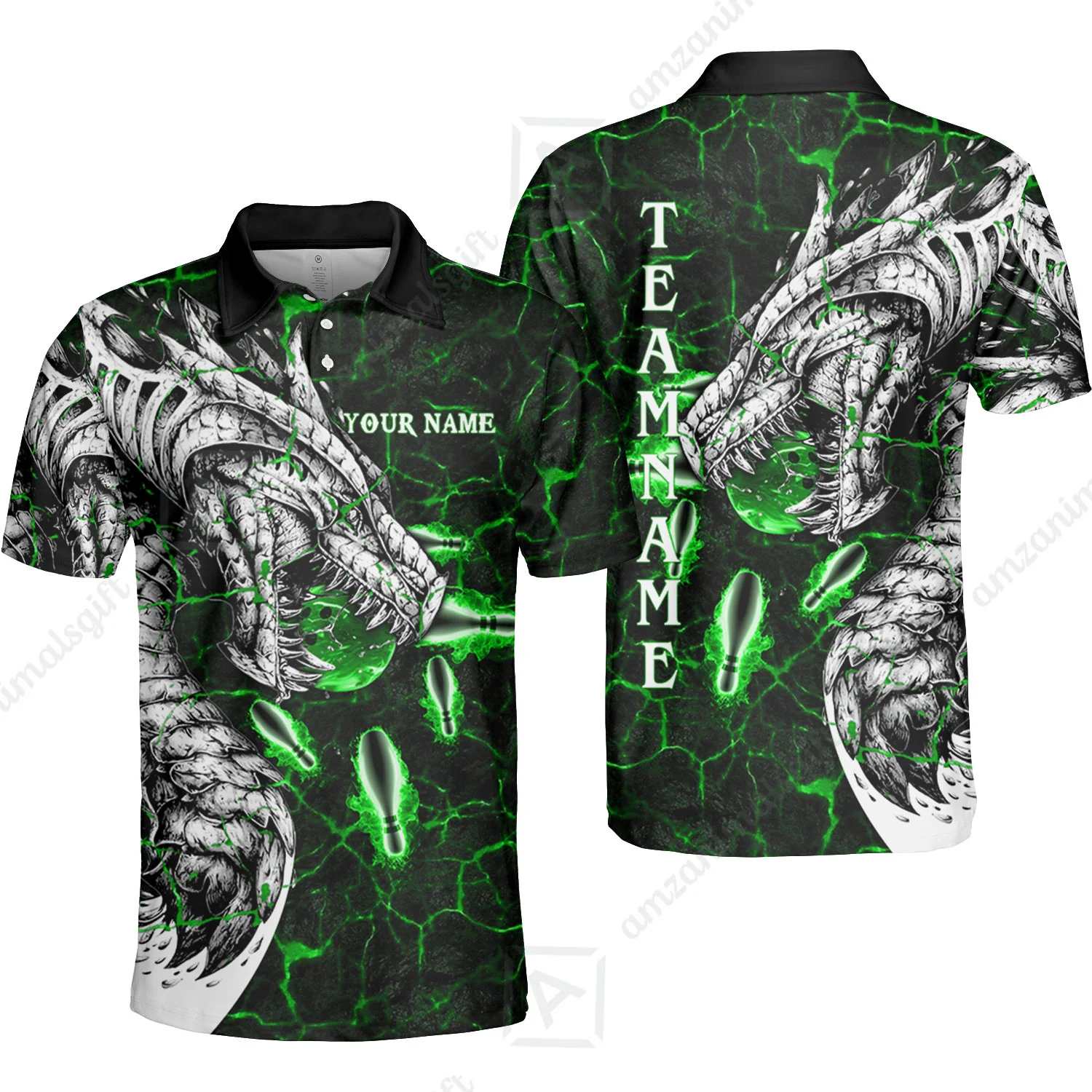 Customized Bowling Polo, Magma Dragon Bowling And Pins Multicolor Option Customized Name, Team Name Polo Shirts For Bowling Team - Image 12