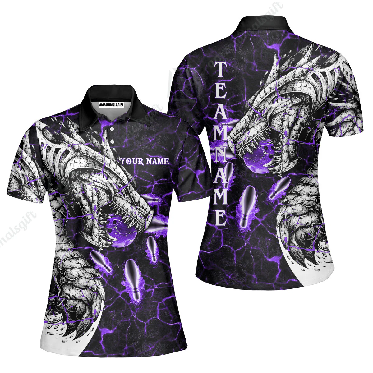 Customized Bowling Polo, Magma Dragon Bowling And Pins Multicolor Option Customized Name, Team Name Polo Shirts For Bowling Team - Image 14