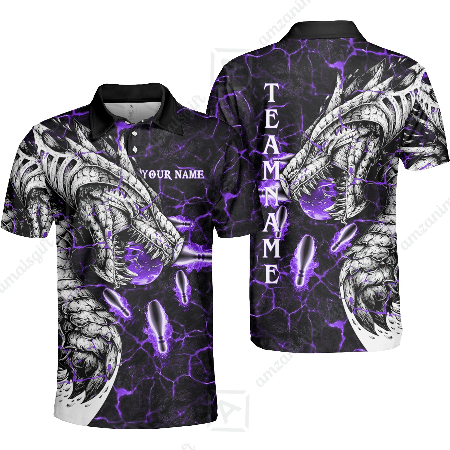 Customized Bowling Polo, Magma Dragon Bowling And Pins Multicolor Option Customized Name, Team Name Polo Shirts For Bowling Team - Image 16