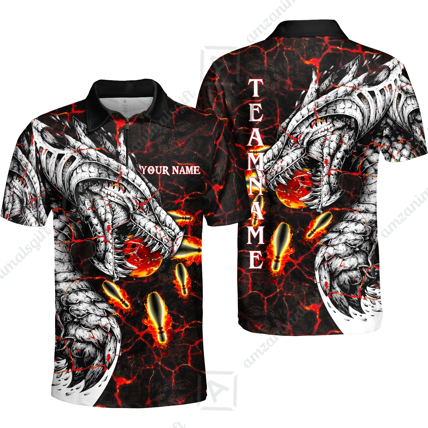 Customized Bowling Polo, Magma Dragon Bowling And Pins Multicolor Option Customized Name, Team Name Polo Shirts For Bowling Team - Image 18
