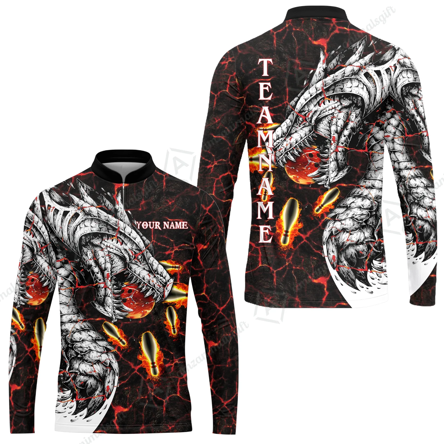 Customized Bowling Polo, Magma Dragon Bowling And Pins Multicolor Option Customized Name, Team Name Polo Shirts For Bowling Team - Image 22