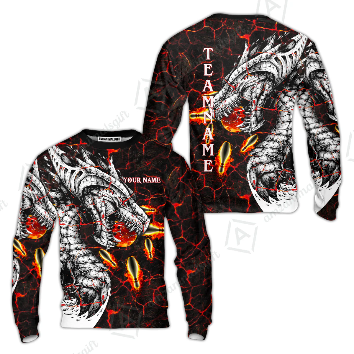 Customized Bowling Polo, Magma Dragon Bowling And Pins Multicolor Option Customized Name, Team Name Polo Shirts For Bowling Team - Image 23