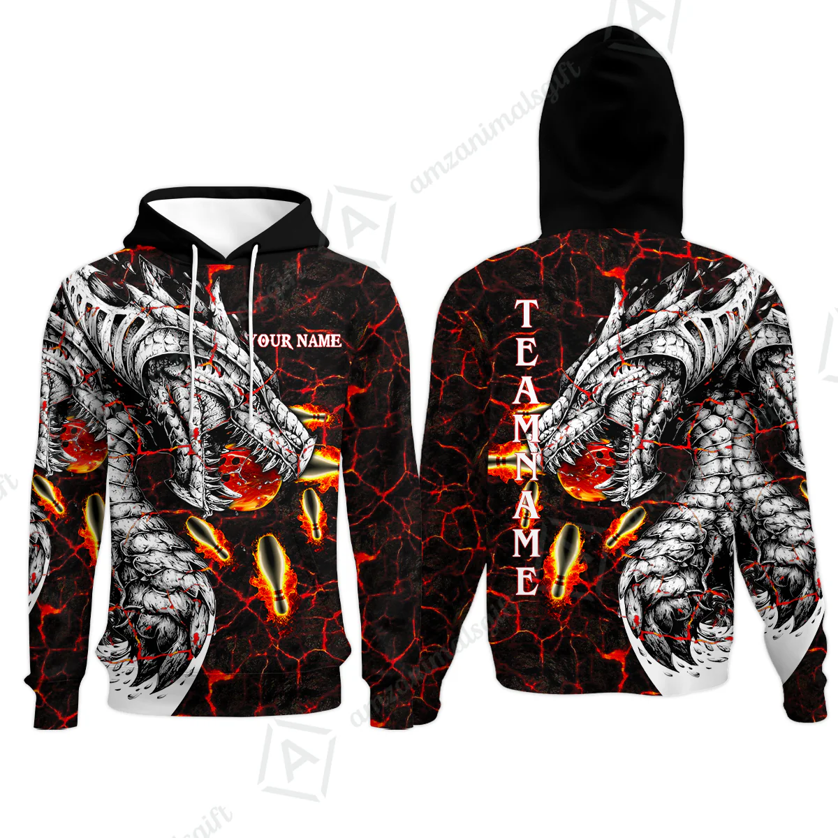 Customized Bowling Polo, Magma Dragon Bowling And Pins Multicolor Option Customized Name, Team Name Polo Shirts For Bowling Team - Image 24