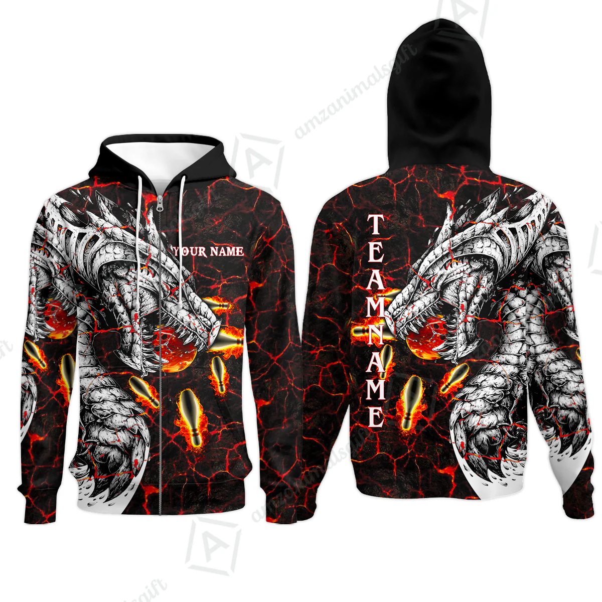 Customized Bowling Polo, Magma Dragon Bowling And Pins Multicolor Option Customized Name, Team Name Polo Shirts For Bowling Team - Image 25