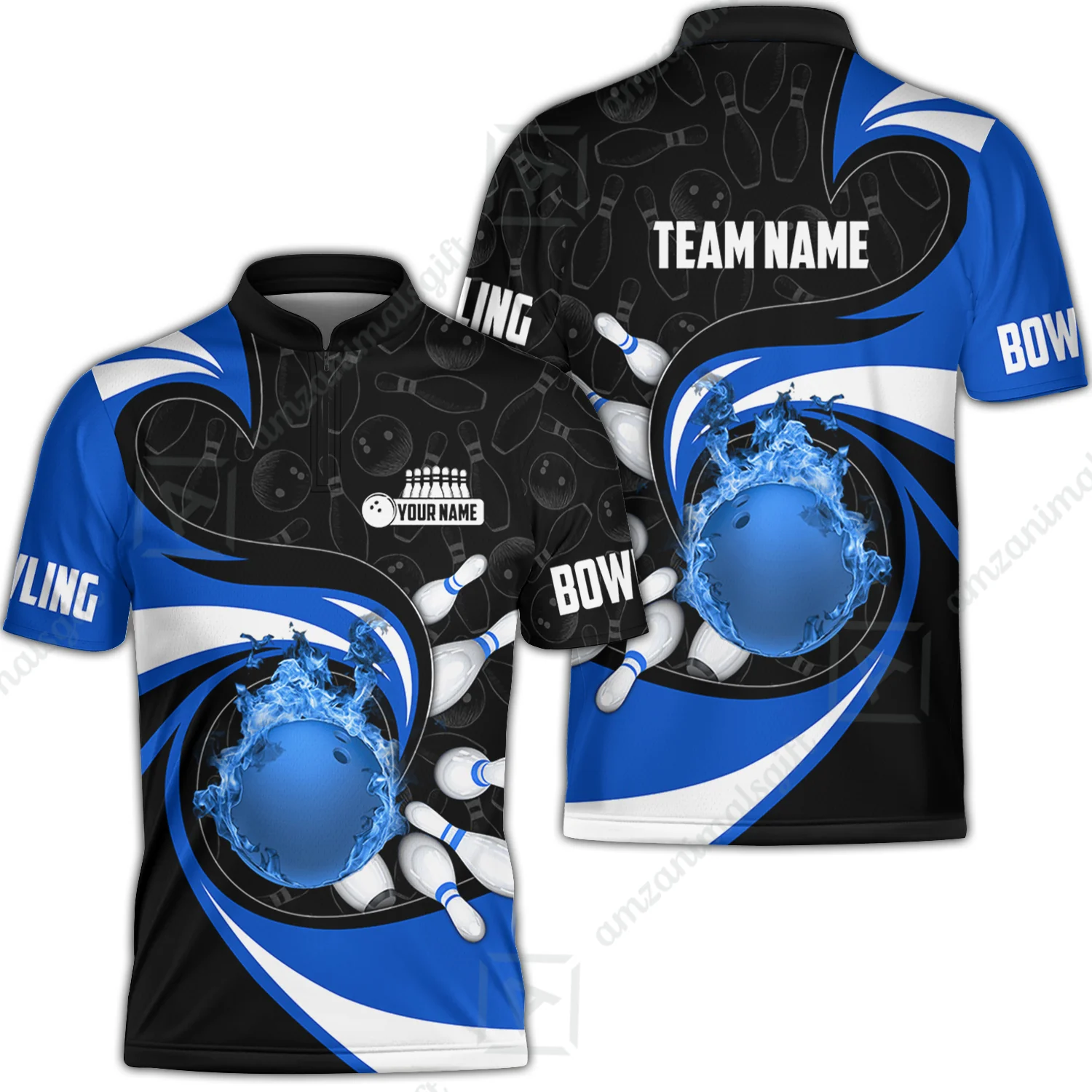 Customized Bowling Jersey Shirt, Bowling Ball And Pins Vortex Pattern Multicolor Customized Name And Team Name For Bowling Team - Image 2