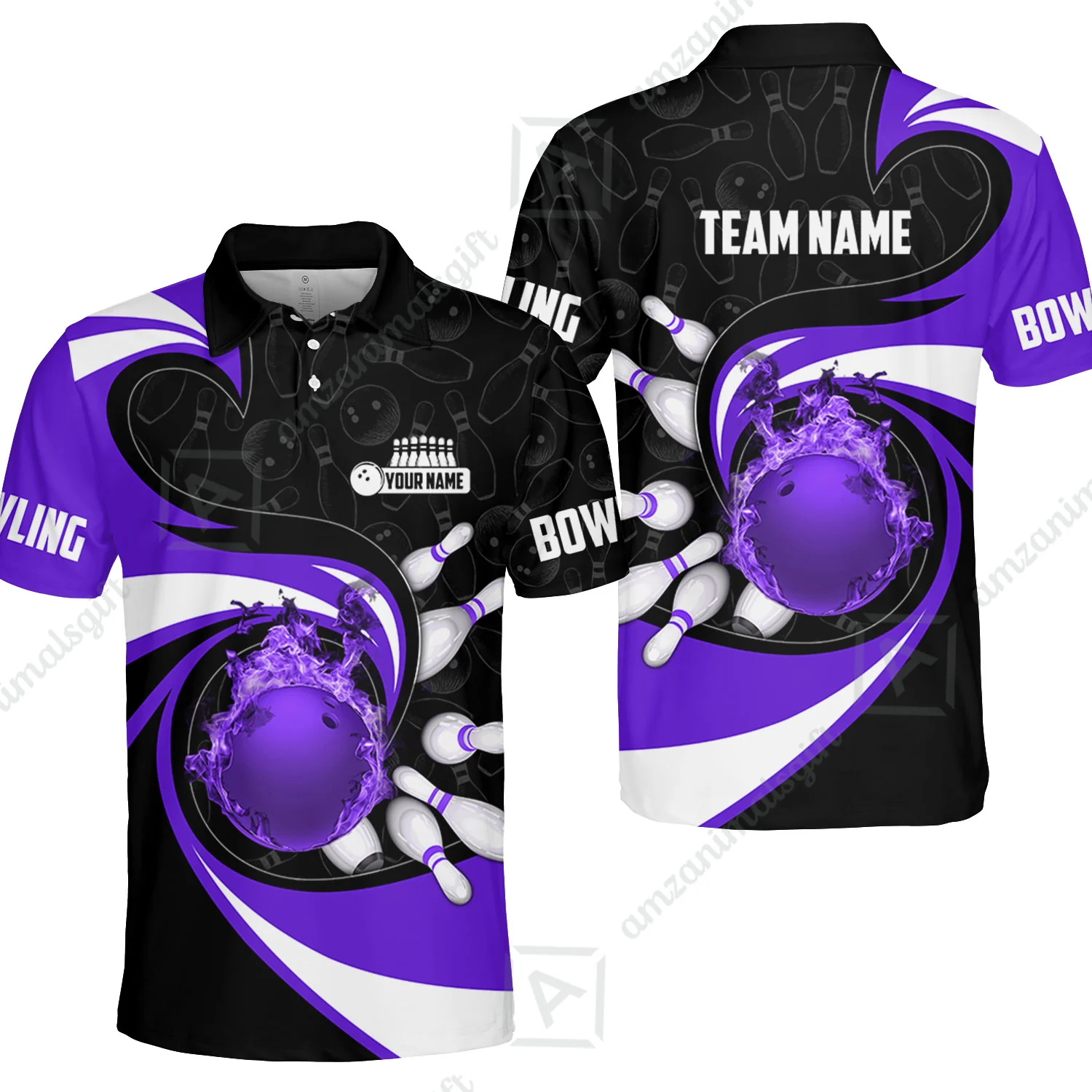 Customized Bowling Jersey Shirt, Bowling Ball And Pins Vortex Pattern Multicolor Customized Name And Team Name For Bowling Team - Image 21