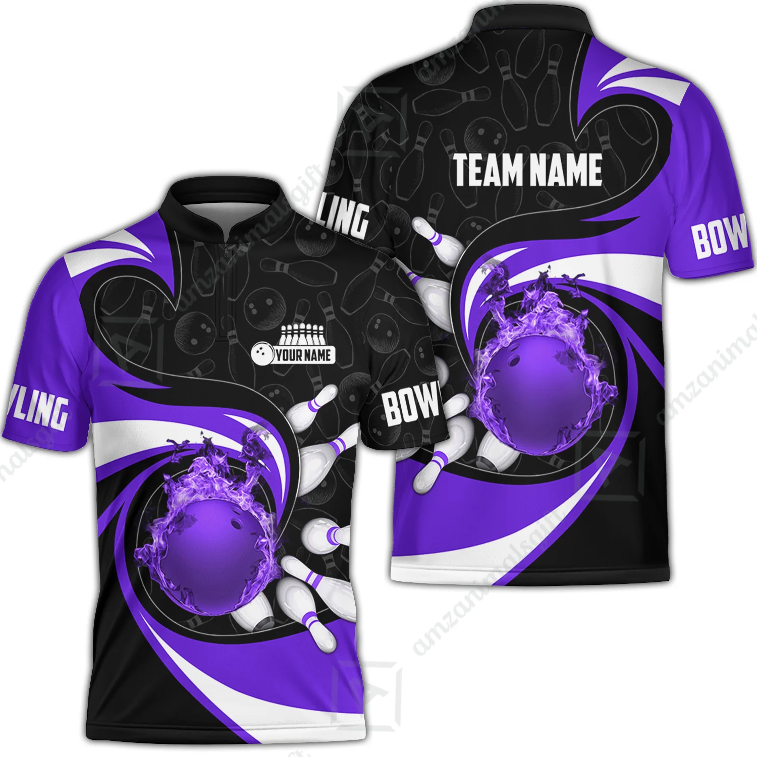 Customized Bowling Jersey Shirt, Bowling Ball And Pins Vortex Pattern Multicolor Customized Name And Team Name For Bowling Team - Image 4