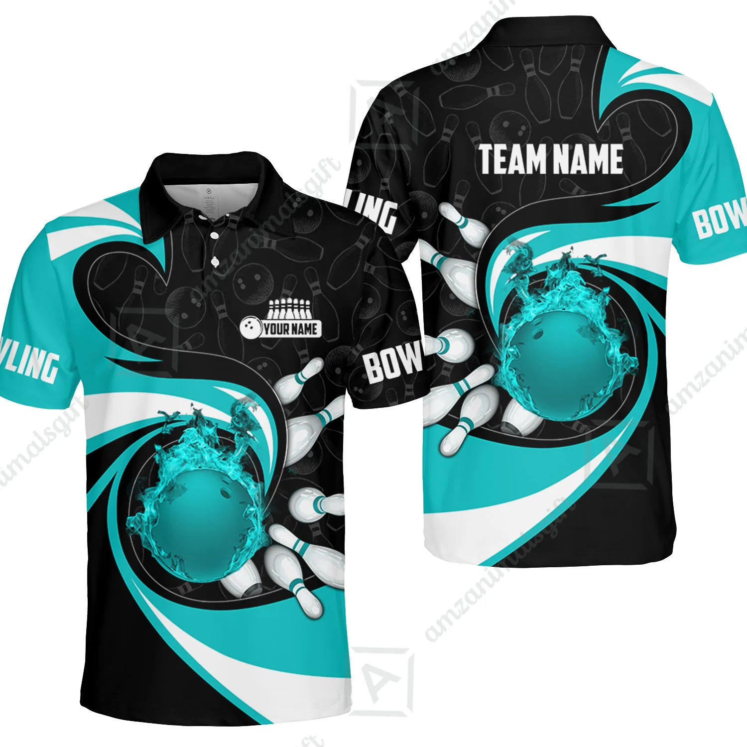 Customized Bowling Jersey Shirt, Bowling Ball And Pins Vortex Pattern Multicolor Customized Name And Team Name For Bowling Team - Image 8