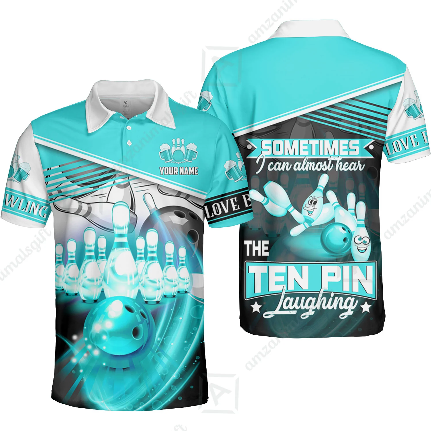 Customized Bowling Unisex Polo, The Blue Bowling Ball Crashing The Pins Purple Pattern Personalized Name Team Name Logo For Bowling Team - Image 9