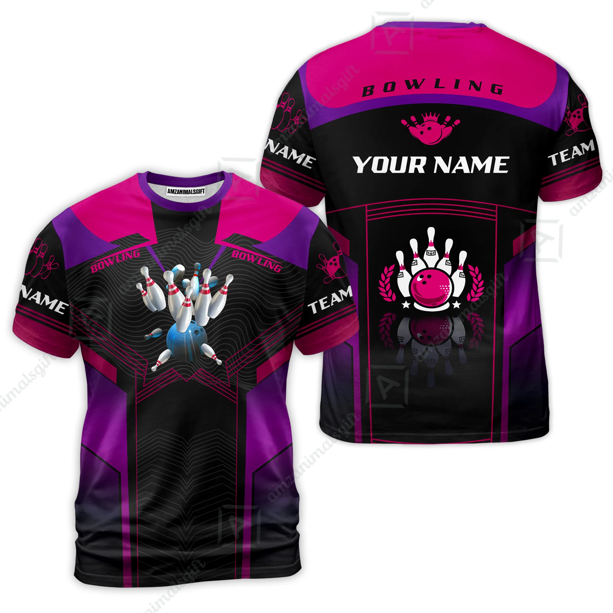 Customized Bowling Jersey Shirt, The Blue Bowling Ball Crashing The Pins Purple Pattern Personalized Name Team Name Logo Team For Bowling Team - Image 10