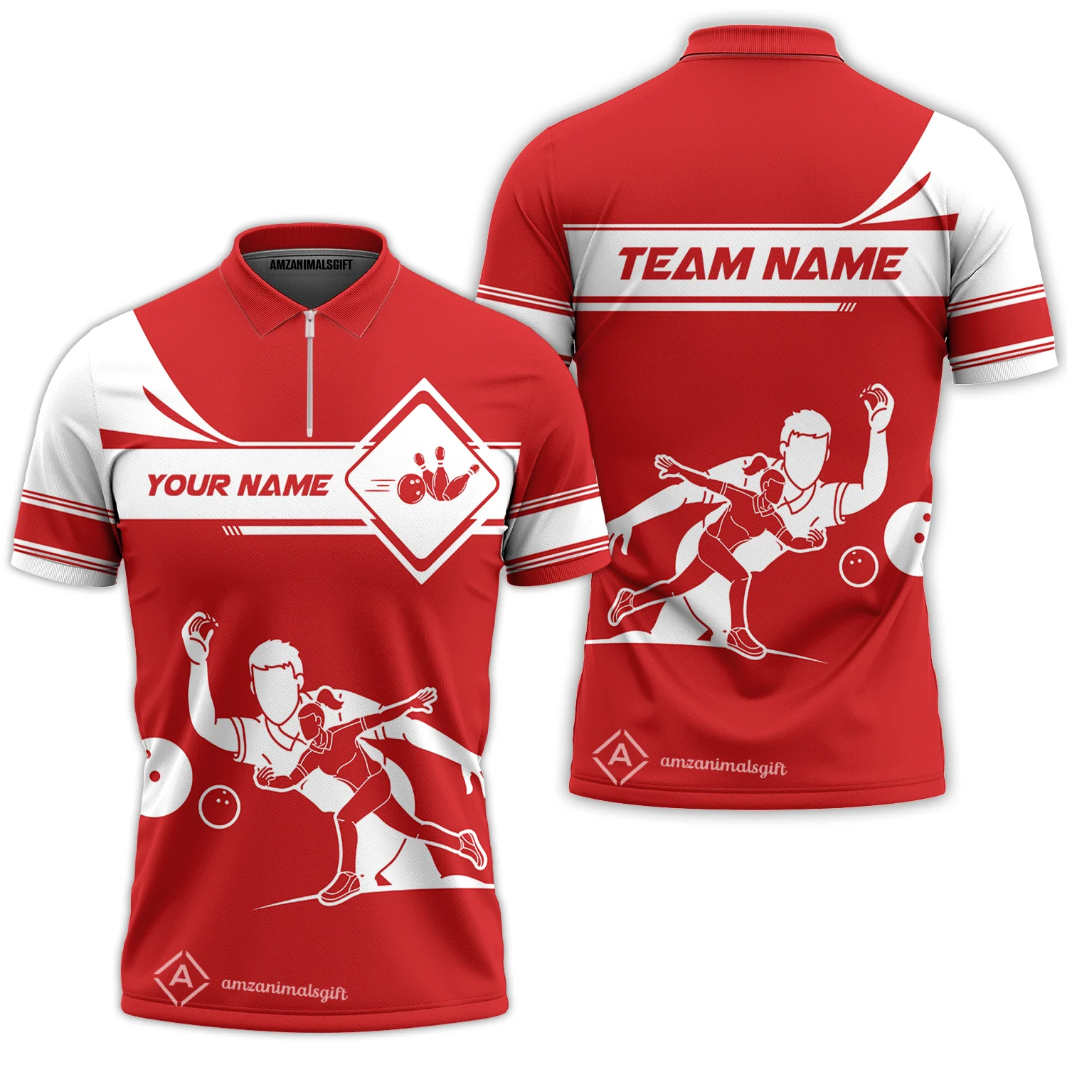 Customized Bowling Quarter-Zip Polo Shirt , Men And Women Playing Bowling Ball Quarter-Zip Polo Uniform Multicolor For Bowlers - Image 3
