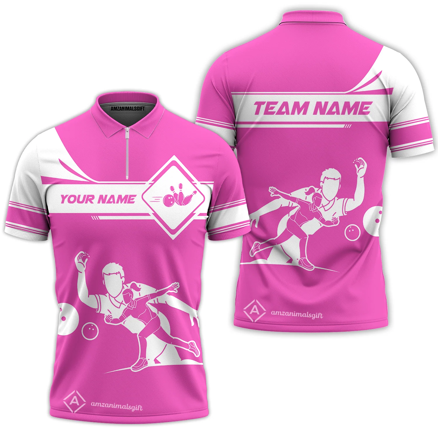 Customized Bowling Quarter-Zip Polo Shirt , Men And Women Playing Bowling Ball Quarter-Zip Polo Uniform Multicolor For Bowlers - Image 9