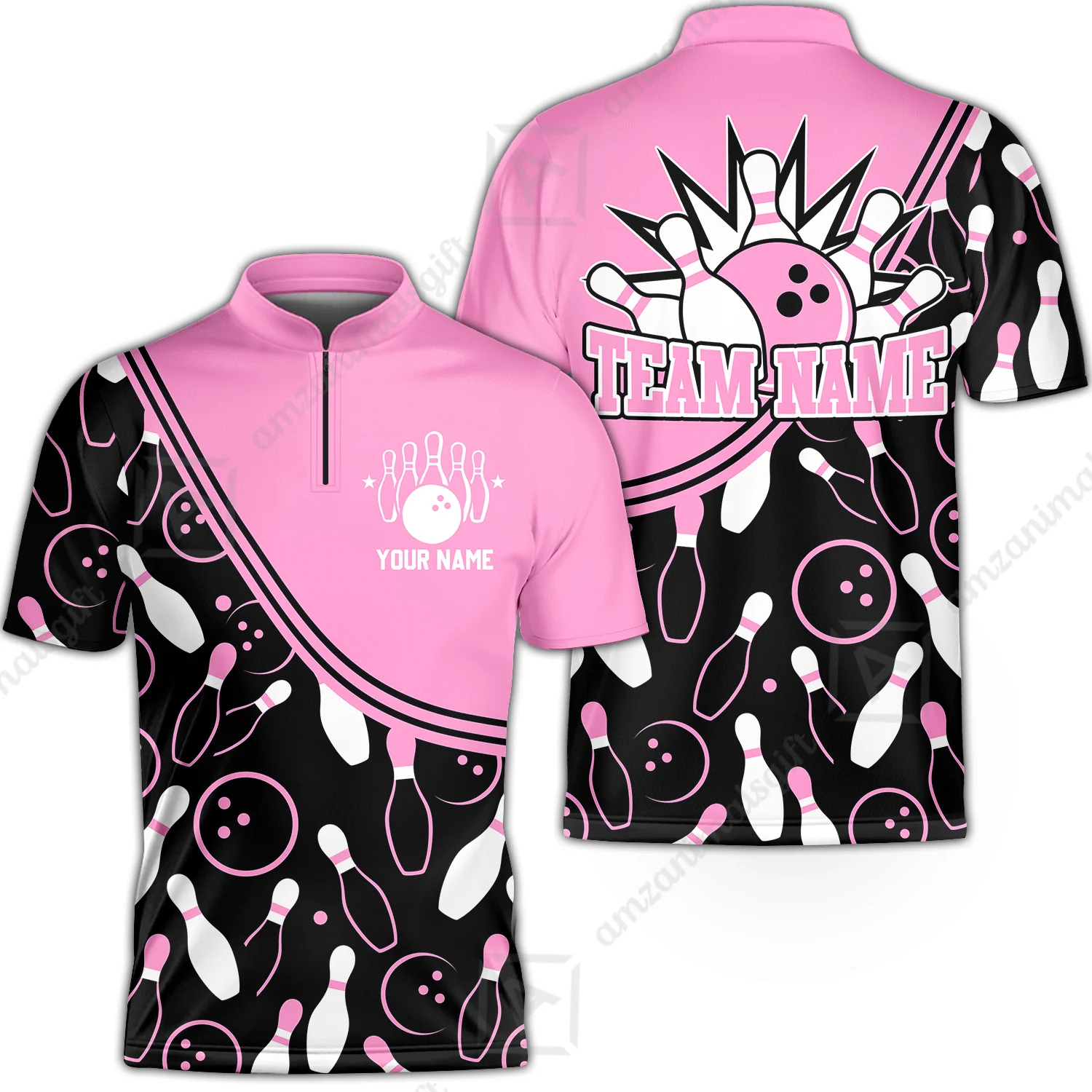 Customized Bowling Stand Collar Quarter-Zip Shirt, Custom Multicolor Bowling Style Uniform Jersey For Bowlers - Image 3