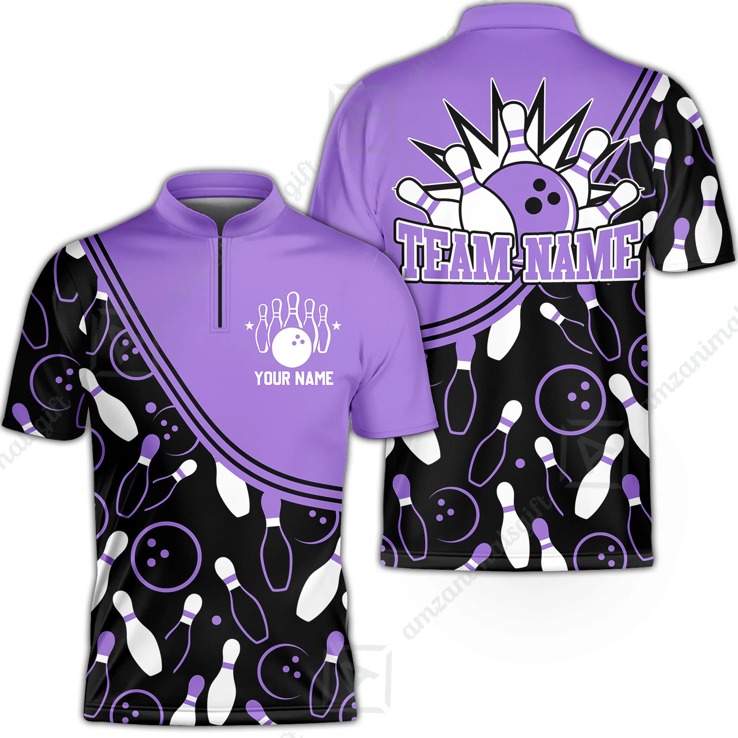 Customized Bowling Stand Collar Quarter-Zip Shirt, Custom Multicolor Bowling Style Uniform Jersey For Bowlers - Image 4