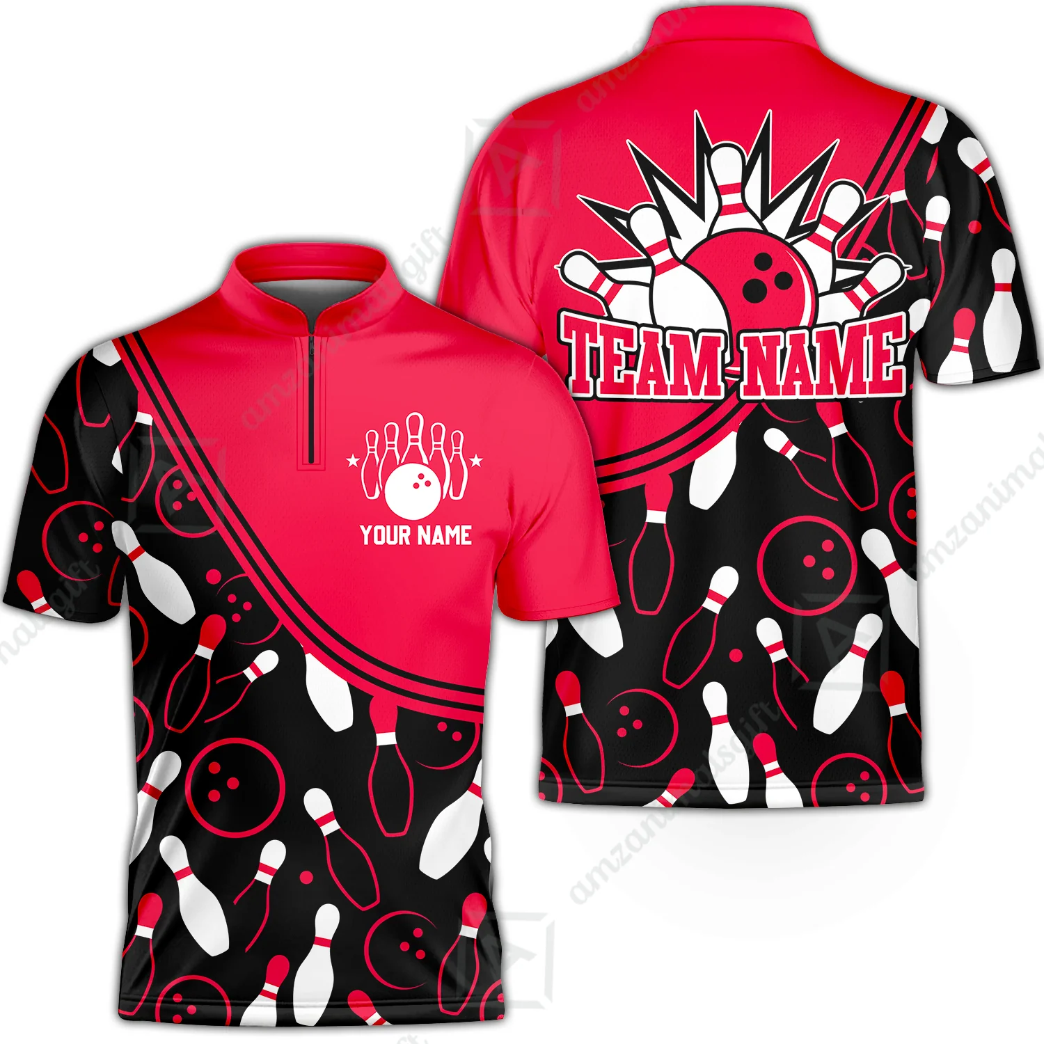 Customized Bowling Stand Collar Quarter-Zip Shirt, Custom Multicolor Bowling Style Uniform Jersey For Bowlers - Image 5