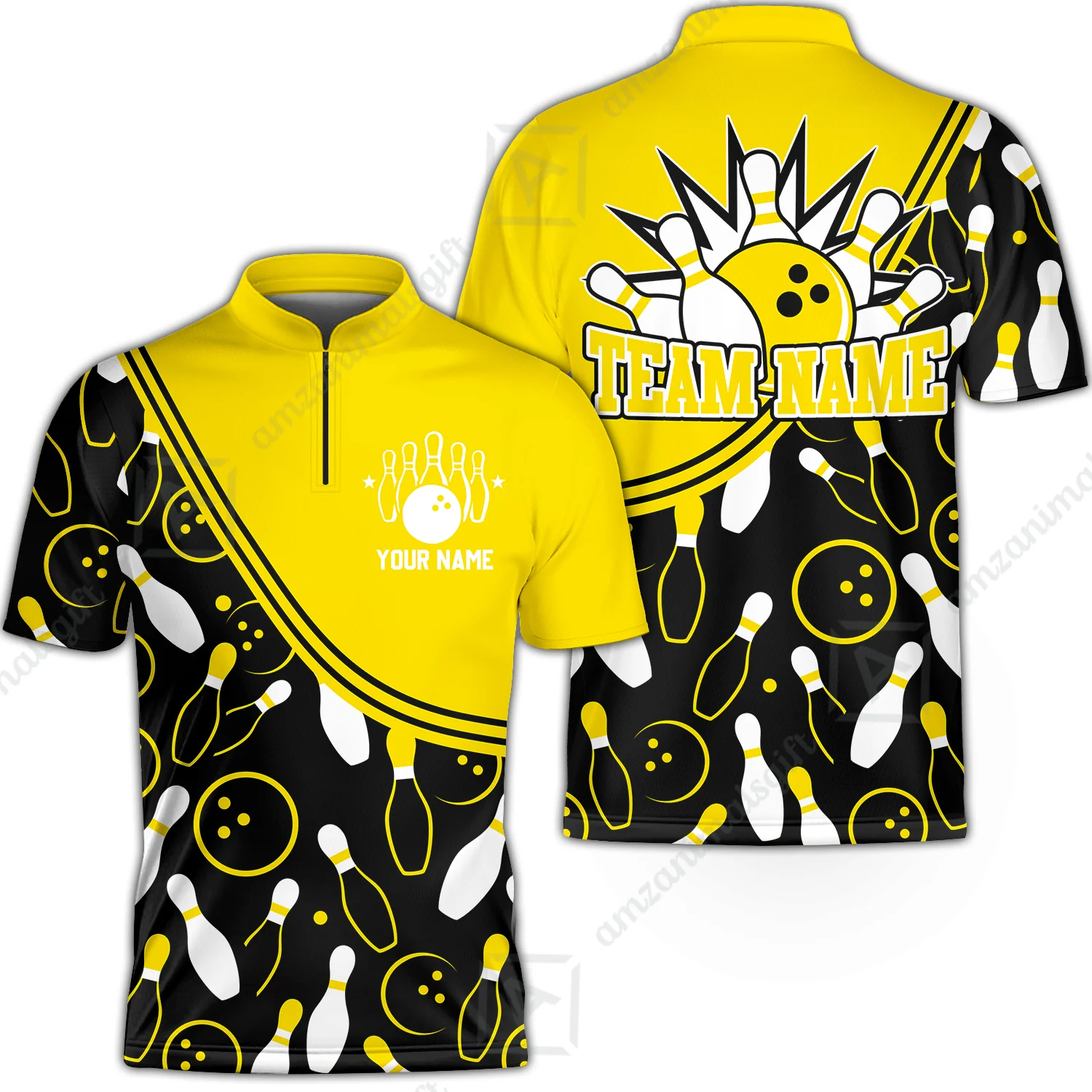 Customized Bowling Stand Collar Quarter-Zip Shirt, Custom Multicolor Bowling Style Uniform Jersey For Bowlers - Image 6