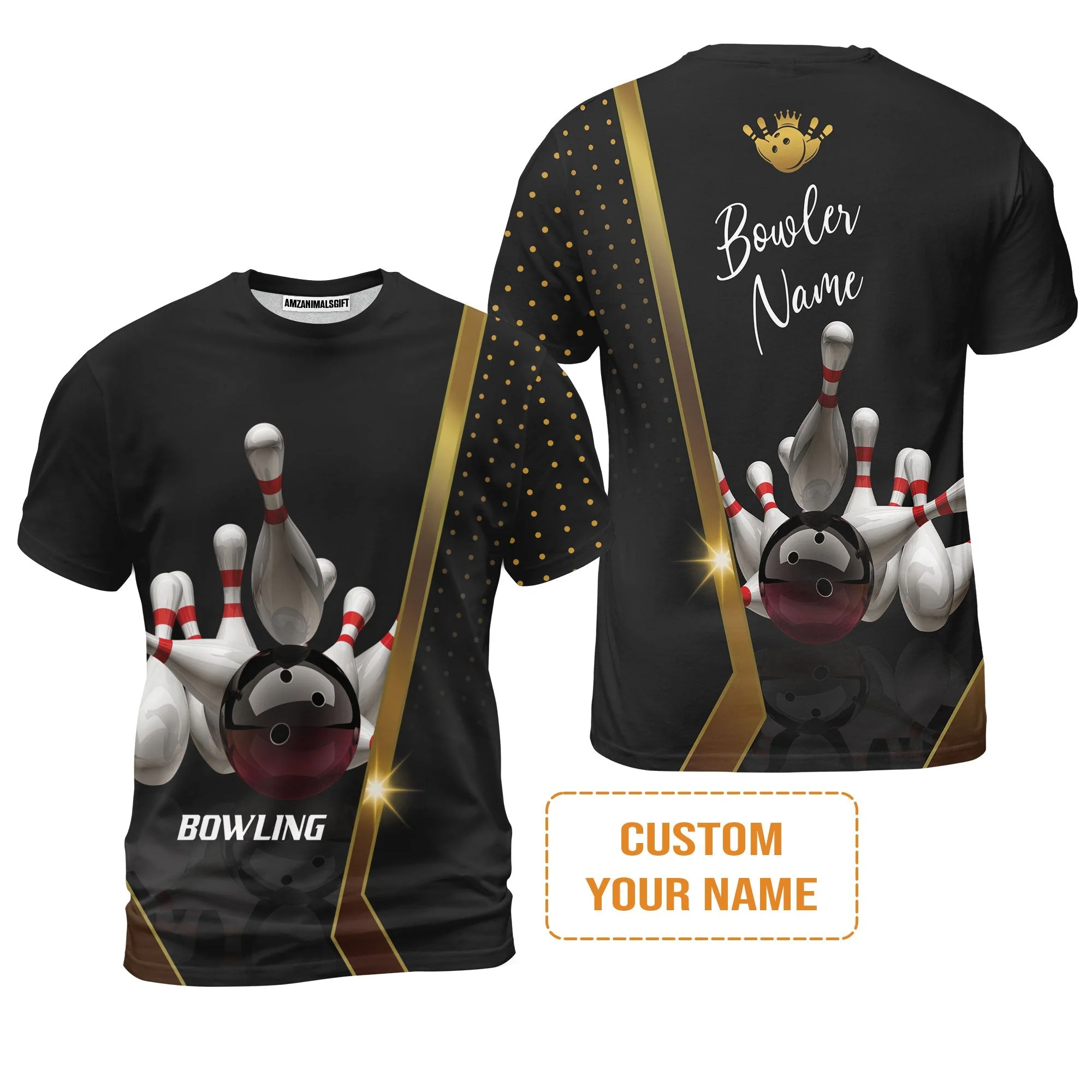 Customized Bowling Sweater, Black And Golden Pattern Personalized Bowling Sweater - Image 7