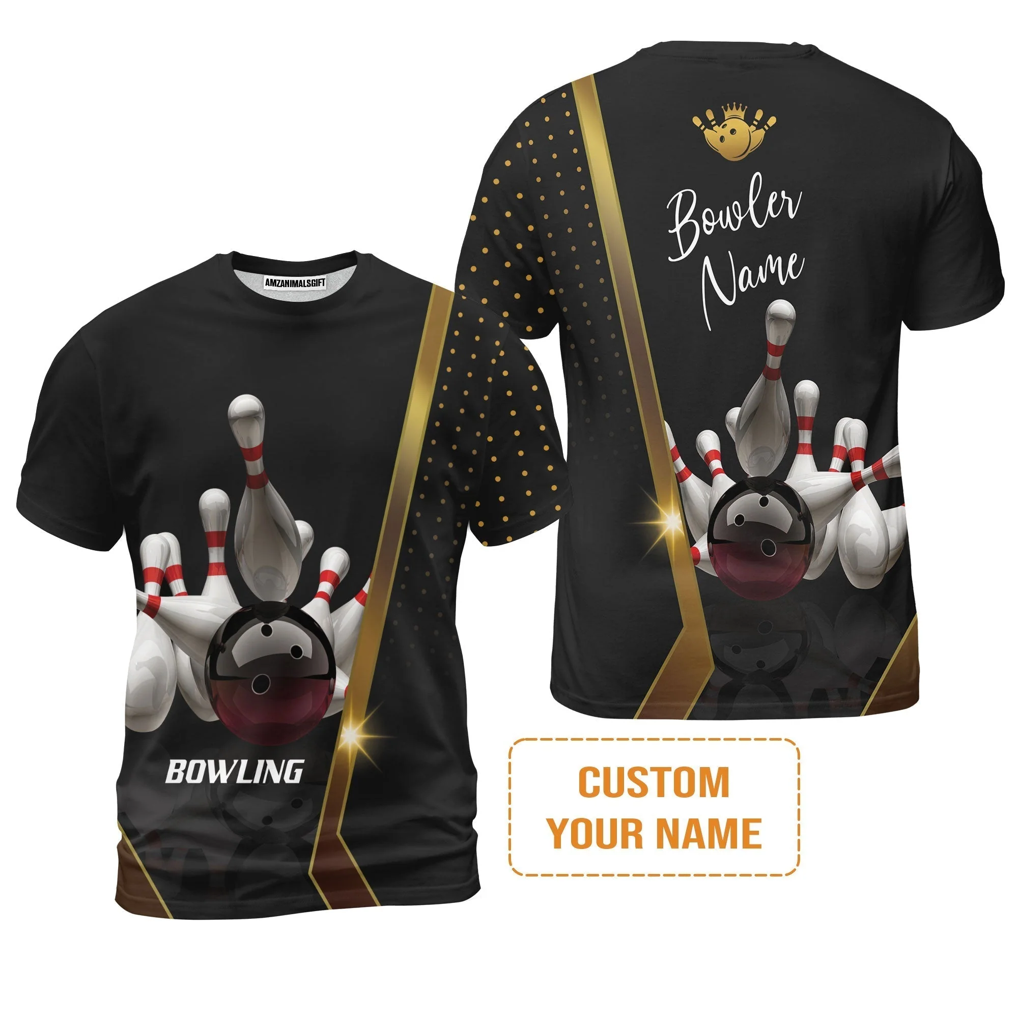 Customized Bowling Sweatshirt, Black And Golden Pattern Personalized Bowling Sweatshirt - Image 7