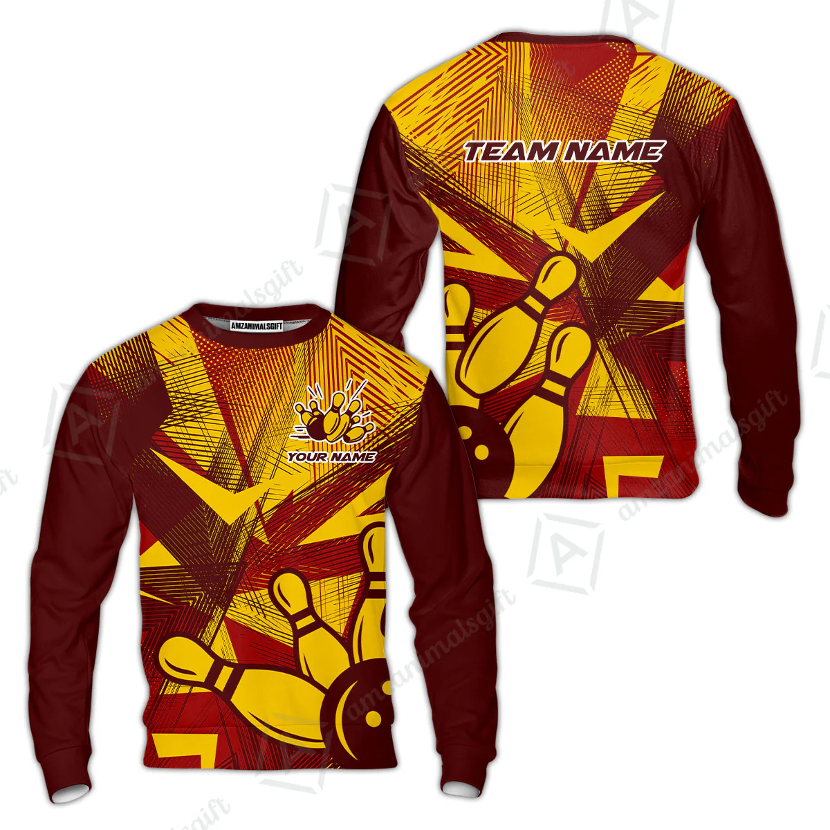 Customized Bowling Sweatshirt, Bowling Ball And Pins Esports Pattern Sweatshirt Uniform For Bowlers - Image 4