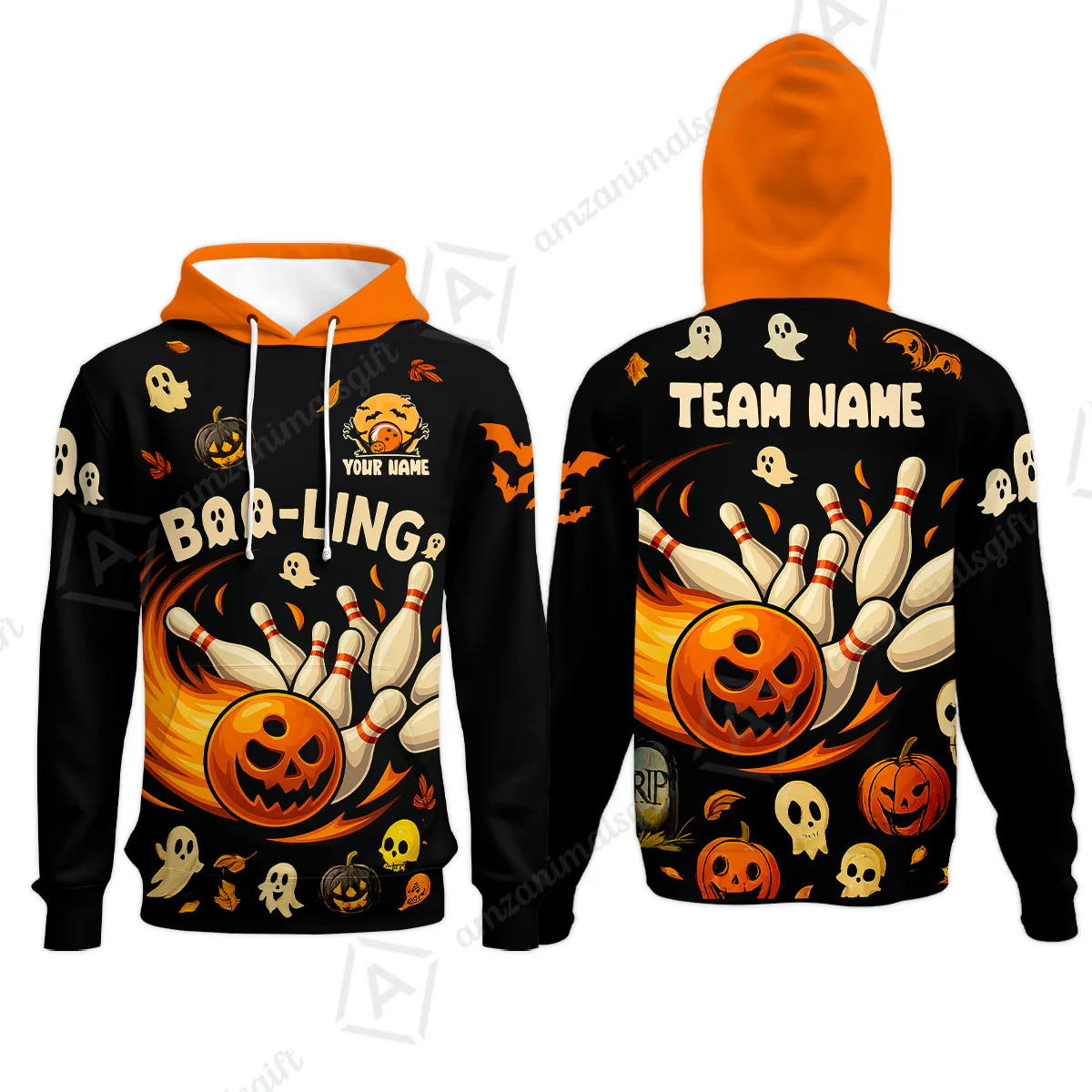 Customized Bowling Team Polo Jersey, Bowling Halloween Pumpkin Booling Style Uniform Shirt For Bowlers - Image 11