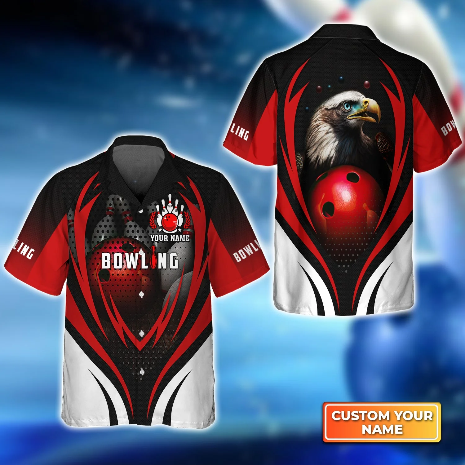 Customized Bowling Women Polo Shirt, Eagle Bowling Team Ten Pin  Personalized Red Black Shirt For Friend, Family, Bowling Players - Image 3